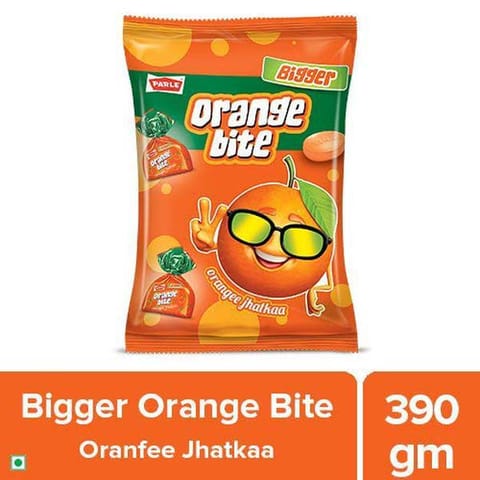 parle bigger orange bite, 214.5 gm -50 piece box