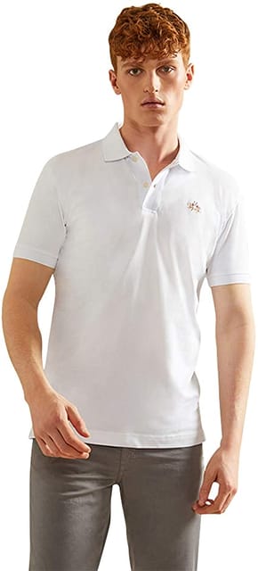 La Martina White Shirt Neck Polo For Men