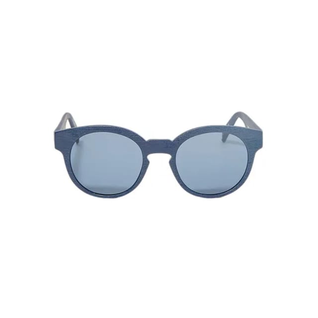 Italia Independent Unisex Round Shape Sunglasses Blue Wooden Finish Acetate Frame 0909W3.021.000