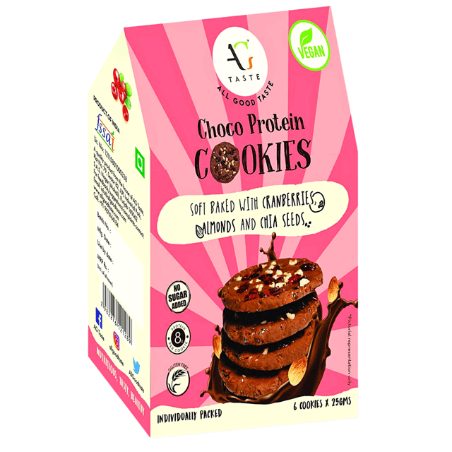 AG Taste Vegan & Gluten Free Cookies- Chocolate Cranberry Almond (150 g)-Pack of 6 individual wrapped cookies (25gx6)