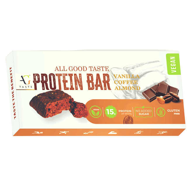 AG Taste 15G Protein Bar- Vegan & Glutenfree, Sugarfree Vanilla Coffee Almond-270 g (6x45g), Pack of 6 bars