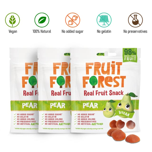 Real Pear Fruit Gummy by Fruit Forest - Pack of 3 (30 g * 3) | 100% Naturally Sweet Snack | No Added Sugar | for Kids & Adults | Vegan
