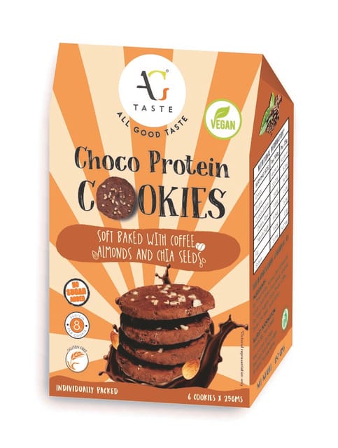 AG Taste Vegan & Gluten Free Protein Cookies- Chocolate Coffee Almond (150 g)-Pack of 6 individual wrapped cookies (25gx6). Sugar free, Low carb, Workout snack
