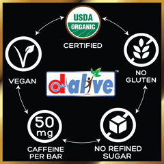 D-Alive Health Brick - KICK (Organic, Sugar Free, Gluten Free, Vegan, Low Carb, Diabetes Friendly and Caffeine Fortified Nutrition Snack Bars) (Pack Size - 6 pieces x 50g = 300g)
