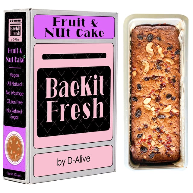 BaeKit Fresh Fruit & Nut Cake by D-Alive (Vegan, Sugar-Free, Gluten-Free, All Natural & Healthy) - Easy Interactive DIY Baking Kit to Bake at Home, 400g