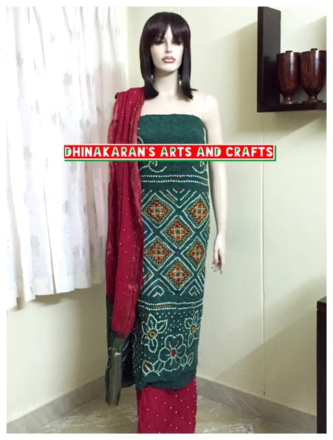 Floral Kutchwork Bandhani Dress Material