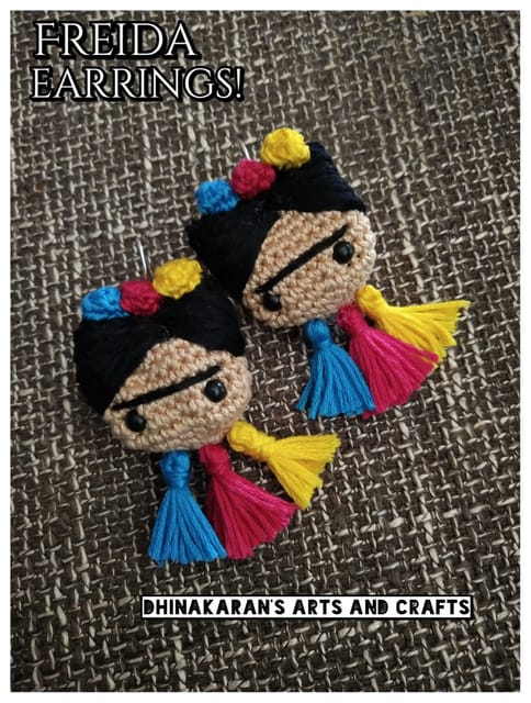Freida Kahlo Crochet Earrings