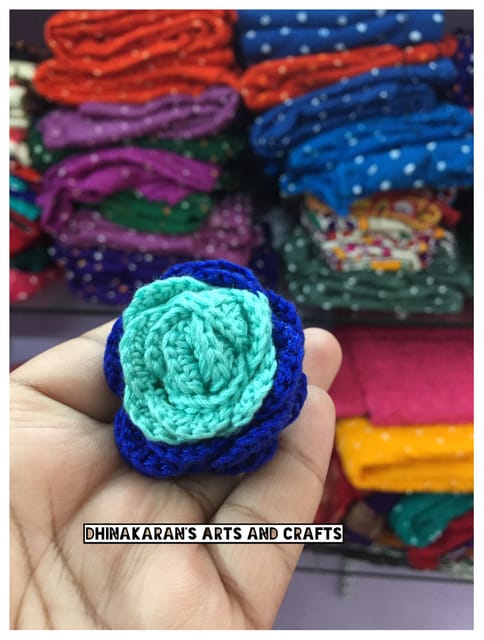 Turquoise Rose Crochet Brooch Pin