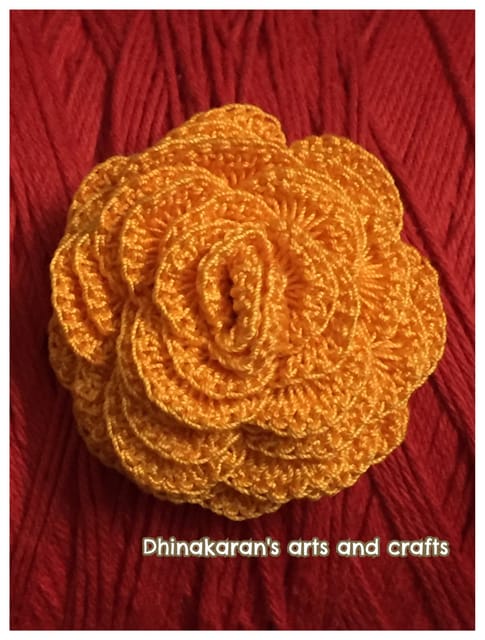 Orange Rose Crochet Brooch Pin