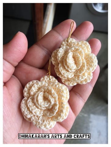 Cream Rose Crochet Earrings