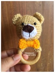 Beige Teddy Bear Crochet Baby Ring Rattle