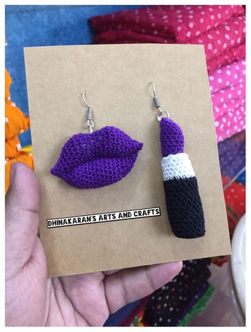 Lip Stick n Lips Crochet Earrings
