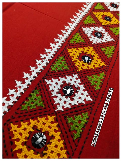 Indian Red Kutchwork Blouse Piece