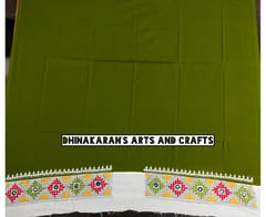 Mehndi Green n White Double Color Kutchwork Blouse Piece