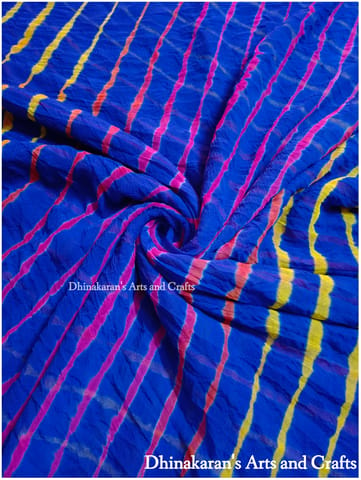 Dark Blue Multicolor Georgette Lehariya Fabric