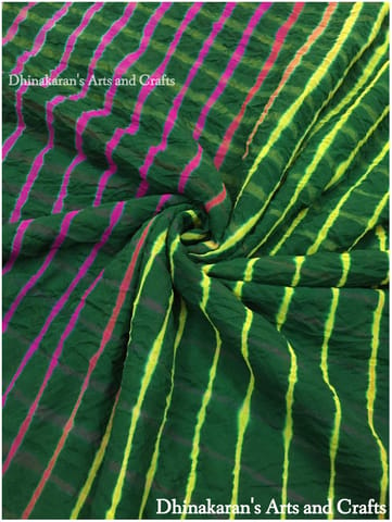 Dark Green Multicolor Georgette Lehariya Fabric