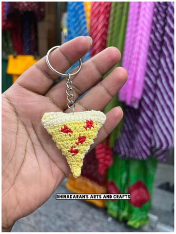 Pizza Slice Crochet Keychain