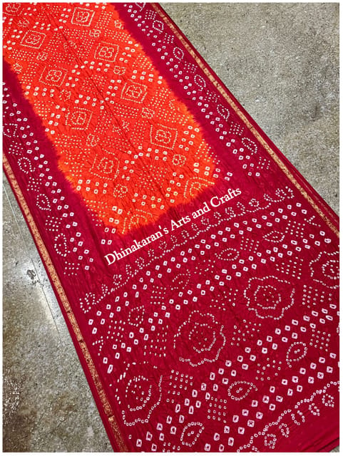 Art Silk Bandhani Saree - Orange and Red