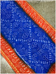 Art Silk Bandhani Saree - Blue and Orange