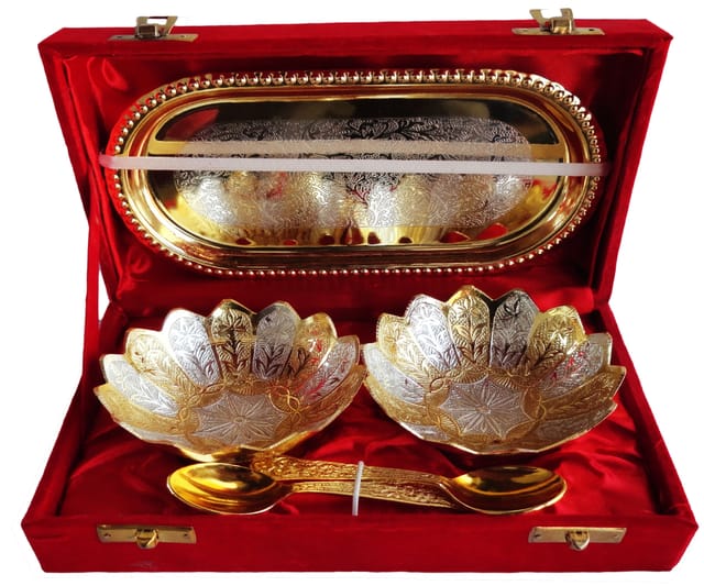 Decorative Silver and Gold plated 2 bowl with tray and two spoon - 4*4*2 inch (B053)