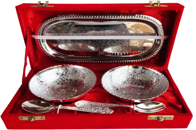 Decorative Silver Plated 2 bowl with tray and spoon - 4*4*2 inch (B052)