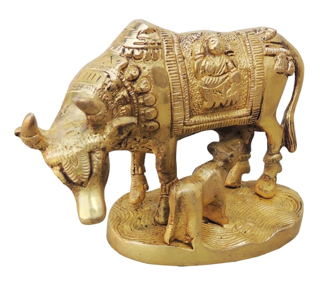 Brass Showpiece Cow with Base Statue - 5*2.5*3.6 inch (BS890 A)