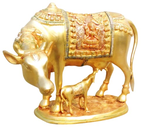 Brass Showpiece Cow With Calf Statue - 13.5*7.8*9.5 inch (BS1012 F)