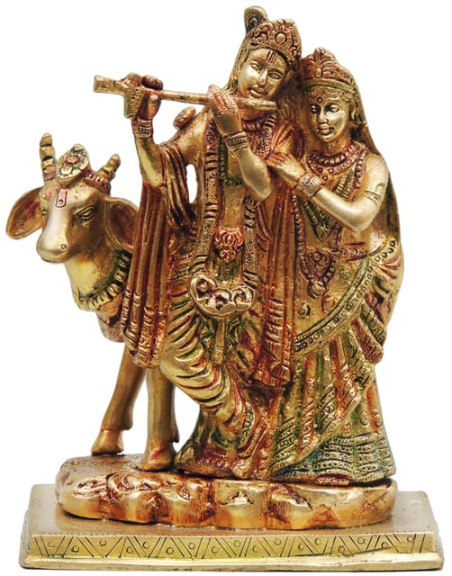 Brass Showpiece Radha Krishna with Gaye God Idol Statue  - 5.5*4*7.5 inch (BS400)