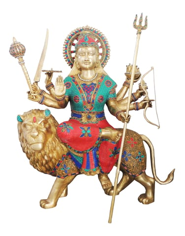 Brass Showpiece Durga Ji God Idol Statue - 31x13.5x35.3 Inch (BS978 E)