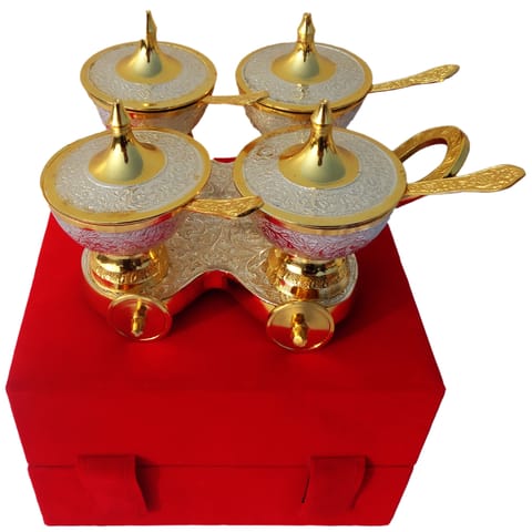 Brass Trolley 4 wali 2 tone with Spoon (MN 24) -9*6.5*4.5 Inches (B140)