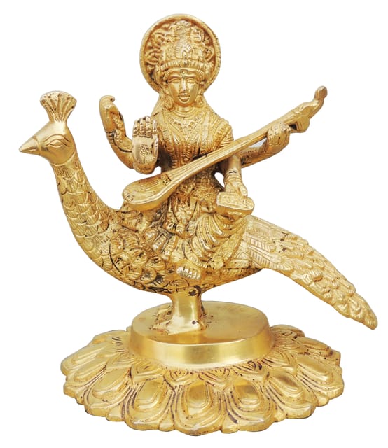 Brass Saraswati on Peacock-6.7*4.5*6.6  (BS931 B)