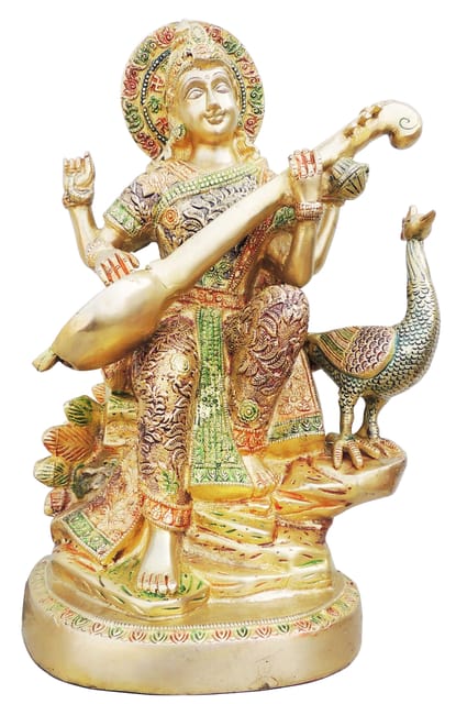 Brass Showpiece Saraswati Colour Statue - 9.2*7.3*15.5 Inch (BS930 A)