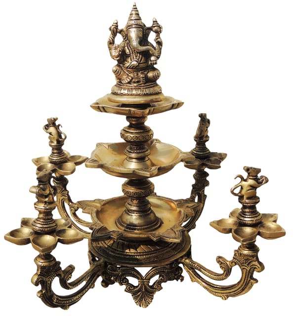Brass Showpiece Ganesh Multi Deepak - 13.4*13.4*16 Inch (BS907 A)