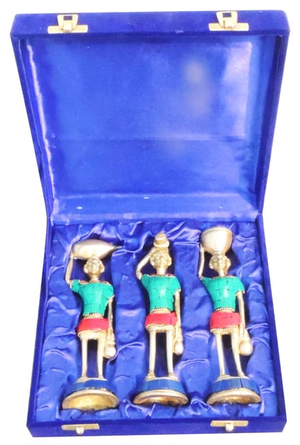 Brass Showpiece Rajasthani Musical Statue Set of 3 Pcs. With Velvet Box (BS841 B)