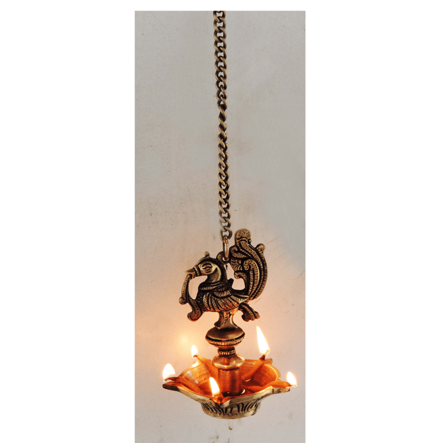 Brass Showpiece Murga Deepak With Chain Statue - 3*3*18.5 Inch (BS900 A)