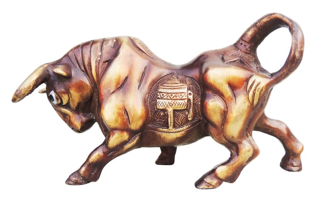 Brass Showpiece Runnng Bull Statue - 8.2*2.7*4.5 Inch (BS918 B)