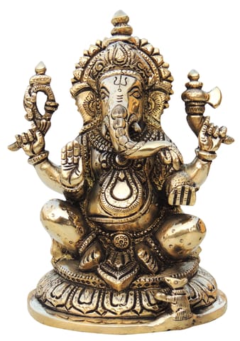 Brass Showpiece Ganesh Ji Statue - 6*4*7.5 Inch (BS1337 G)