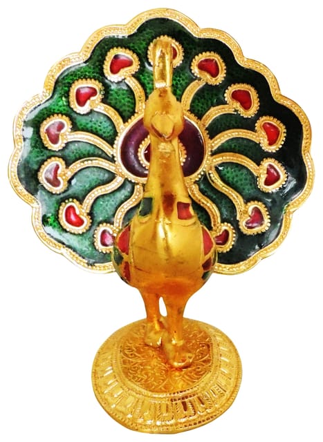 Aluminum Showpiece Peacock Meena Gold Statue - 3*5.7*5 Inch (AS140)