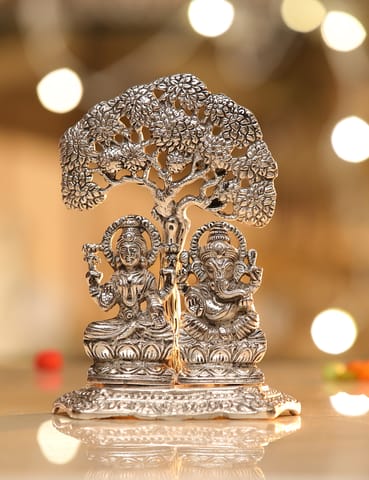 Aluminium Showpiece Laxmi Ganesh Tree Gold Statue - 5.2*3.2*6.7 Inch (AS089 G)