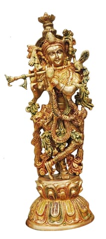 Brass Showpiece Krishna God Idol Statue  - 7*4.2*18.5 Inch (BS301 K)
