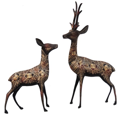 Brass Showpiece Deer Pair Statue - 10.5*4*21 Inch (AN180 A)