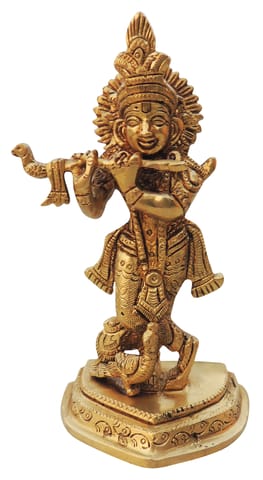 Brass Showpiece Krishna Ji God Idol Statue - 3.2*2.2*6 Inch (BS1331 C)