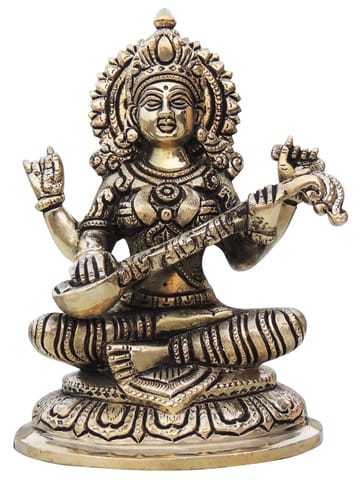 Brass Showpiece Saraswati Ji Statue - 5.3*4*7.2 Inch (BS1337 S)