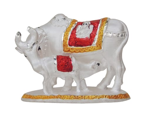 Pure Silver Cow with Calf Statue - Chandi ka Gaye Bachda - 999 Hallmarked  Silver Statue- 2.2*1.5*1.6 Inch, 32.1 gm (SL004 A)