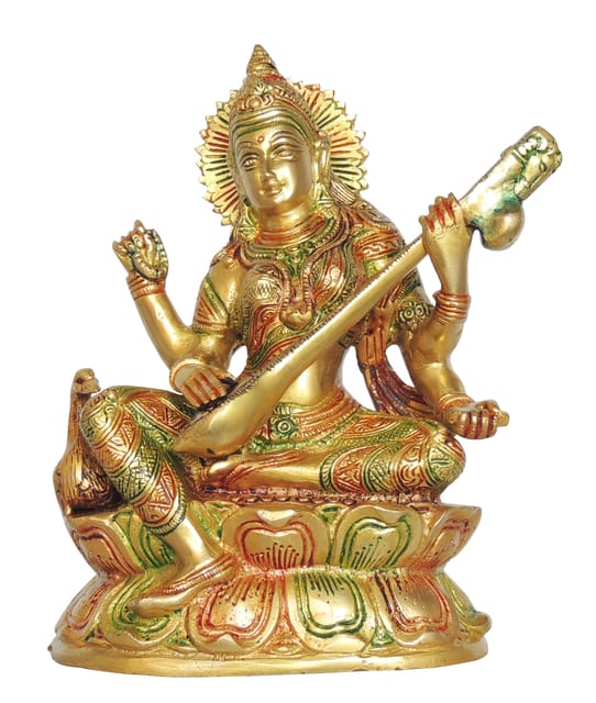 Brass Showpiece Saraswati Ji God Idol Statue - 6.2*3*9 Inch (BS1413 I)