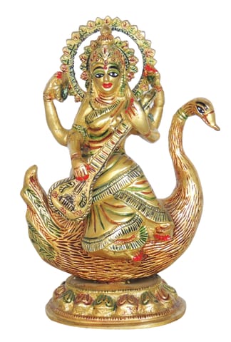 Brass Showpiece Saraswati God Idol Statue - 6*3*8.2 Inch (BS1413 F )