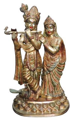 Brass Showpiece Radha Krishna on One Base idol statue - 17*12.5*29 Inch (BS1501 A)