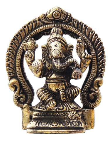 Brass Showpiece Ganesh Circle God Idol Statue - 2.6*1.1*3.1 Inch (BS1416 G)
