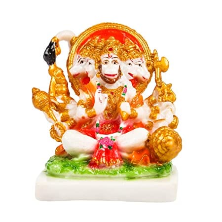 Showpiece Marble Dust Panchmukhi Hanuman God Idol Statue - 4*3*4 Inch (MB0177)