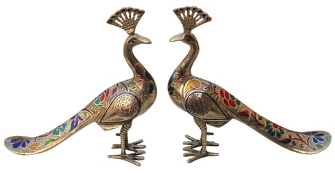 Brass Showpiece Peacock Pair Statue - 11.5*3.2*10.5 Inch (AN252 C)